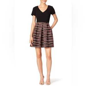 Trina Turk Black and Pink Pleated tweed Dress, size 6 pink purple green pockets